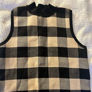 LOFT Black and Cream Checkered Sleeveless Top